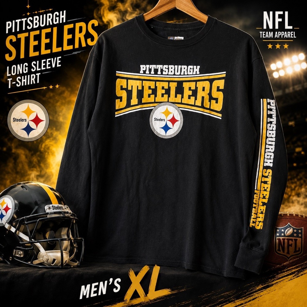 Pittsburgh Steelers NFL Team Apparel Long Sleeve Shirt Men XL Black Logo